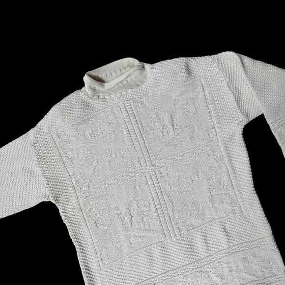 Vintage Knit Sweater Hunt Club Cream White 90s Shoulder Pads Mock Neck Mom Style - Picture 1 of 10